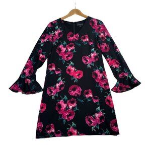 Tahari Floral Print Bell Sleeve Dress size 2 Black‎